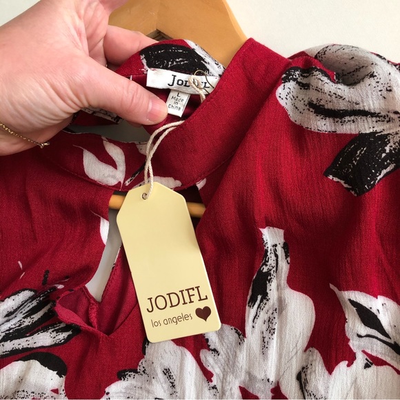 JODIFL Red Floral Long Sleeve Dress Size Large - Picture 4 of 6